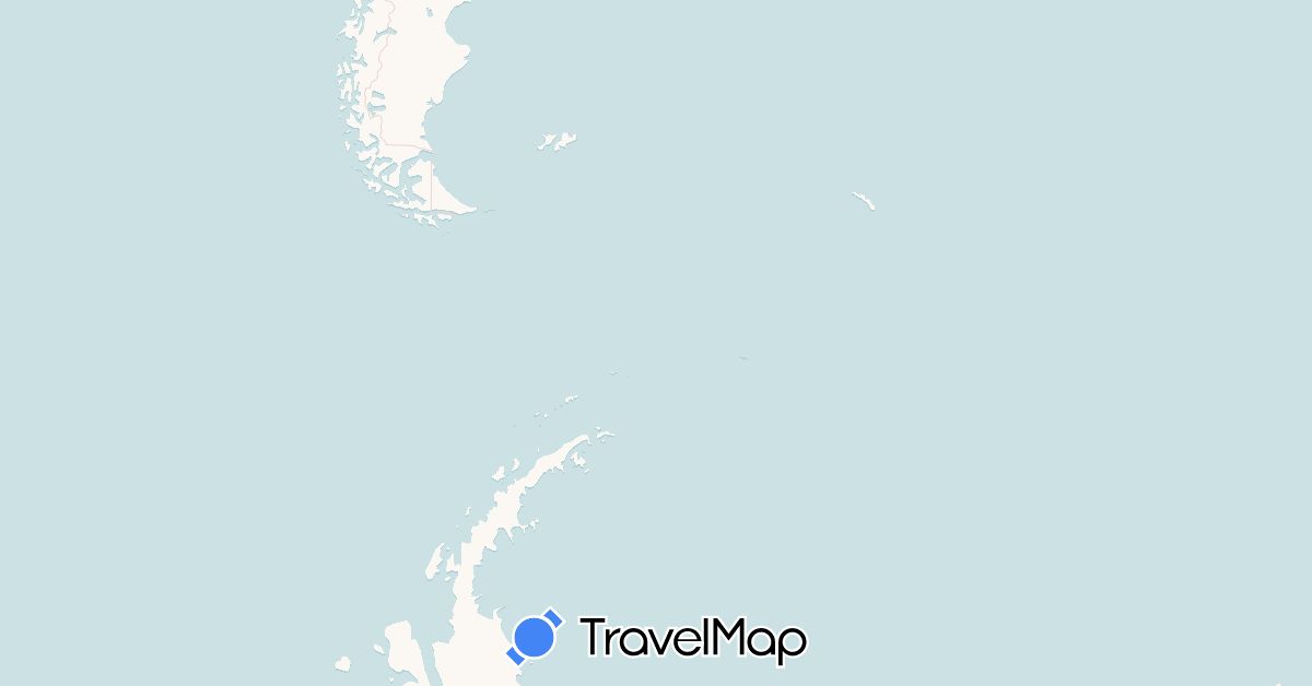 TravelMap itinerary: driving, hiking, boat in Antarctica, Argentina, Chile, Falkland Islands, South Georgia and the South Sandwich Islands (Antarctica, South America)